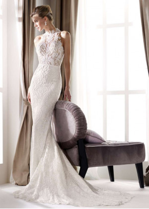 High Neck Ivory Lace Sheer Back Wedding Dress High Neck Ivory Lace Sheer Back Wedding Dress